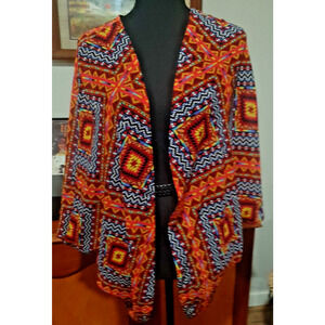 Arizona Jean Co Orange Blue Yellow 3/4 Sleeve Dimond Geometric Kimono Sz M